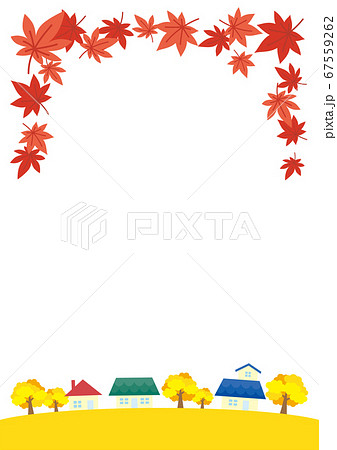 紅葉の降る秋の町並みシンプルな風景イラスト背景素材のイラスト素材