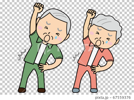 老人01 02 爺爺和奶奶在體操過程中傷了背 插圖素材 圖庫