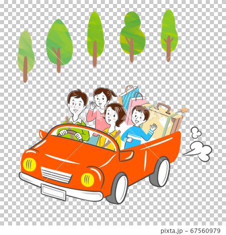 車で楽しく家族旅行のイラスト素材