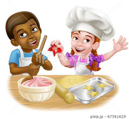 Girl and Boy Cartoon Child Chef Cook Kids 67561629