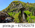 新緑の耶馬渓一目八景　五月晴れの群猿山と水車 67562079