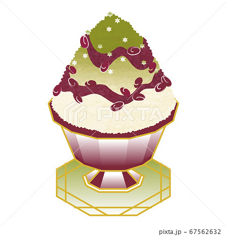 夏のひんやりスイーツ_宇治金時のかき氷_イラスト素材 67562632