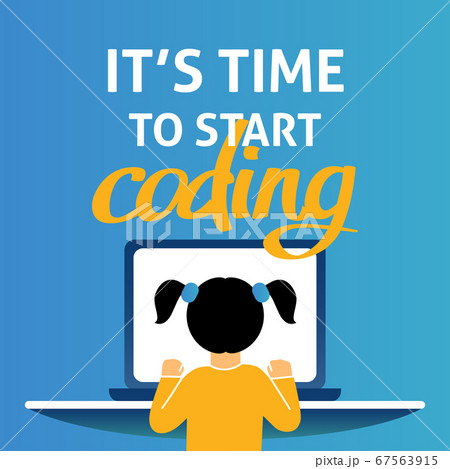 A square image of the girl who studies coding. A 67563915