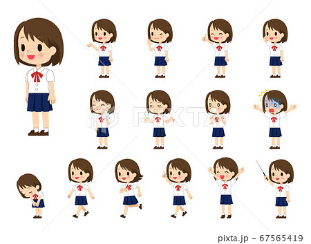 夏の制服を着た女の子－全身15ポーズ 67565419