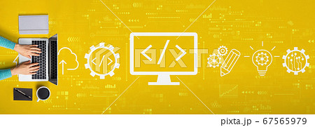 Web development concept with person using a laptop Web development concept with person using a laptop 67565979