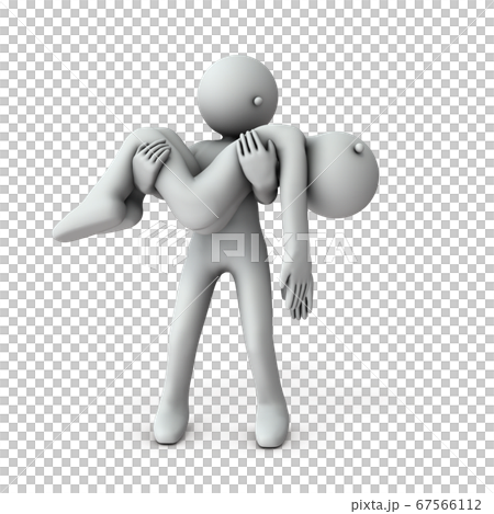 A character that carries a patient with a serious body. 3D rendering. 67566112
