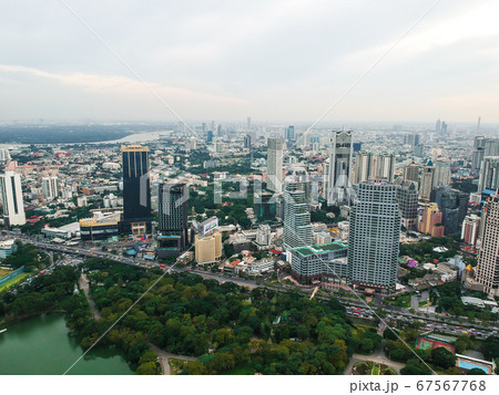 Aerial view green city public park with modern 67567768