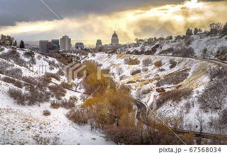 Roads on a snow covered mountain in winter 67568034