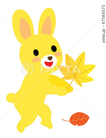 가을의 단풍 나무를 가진 귀여운 노란 토끼 - 스톡일러스트 [67569373] - Pixta