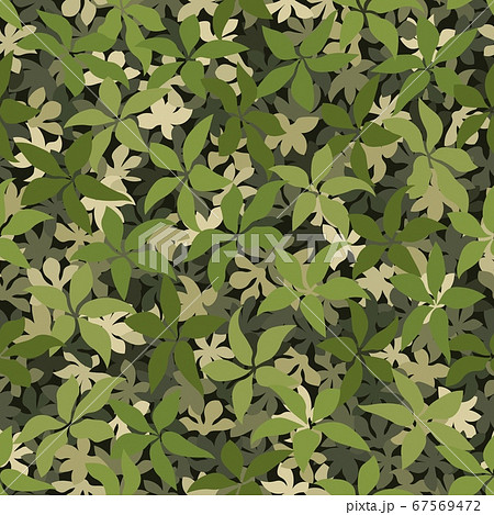 Seamless pattern camouflage texture. The green leaves lying on the ground Seamless pattern camouflage texture. The green leaves lying on the ground 67569472