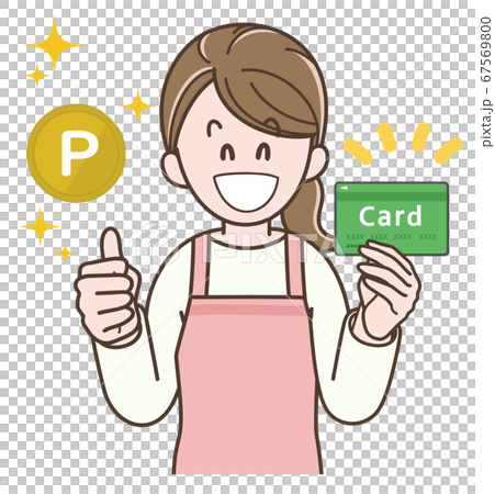 カードでポイントを獲得する主婦のイラストのイラスト素材