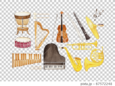 楽器 オーケストラ アイコン セット 水彩 イラストのイラスト素材