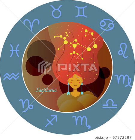 Vector illustration of the zodiac sign by horoscope. A girl with long hair of the starry sky and the constellations of Aries, Taurus, Gemini, cancer, Leo, Virgo, Libra, Scorpio, Sagittarius, Capricorn Vector illustration of the zodiac sign by horoscope. A girl with long hair of the starry sky and the constellations of Aries, Taurus, Gemini, cancer, Leo, Virgo, Libra, Scorpio, Sagittarius, Capricorn 67572297