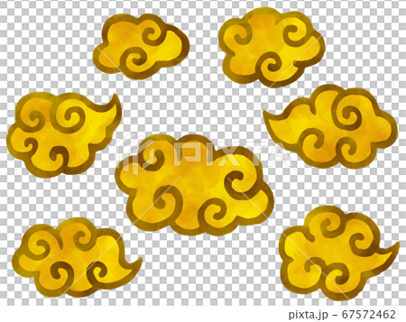 金の雲の水彩風イラストセット 67572462