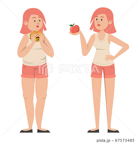 Fat and thin woman vector isolated. Healthy eating 67573485
