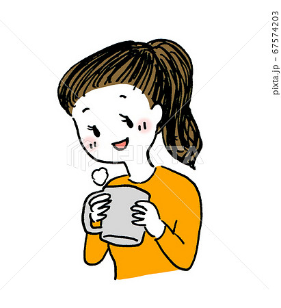 温かい紅茶を飲む女性イラストのイラスト素材
