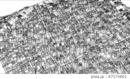 Wire-frame Twisted City, Blueprint Style Wire-frame Twisted City, Blueprint Style 67574601