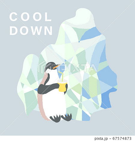 Cool Down 氷の横で休むペンギンのイラスト素材