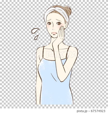 Anxious woman holding her hand on her cheek 67574923