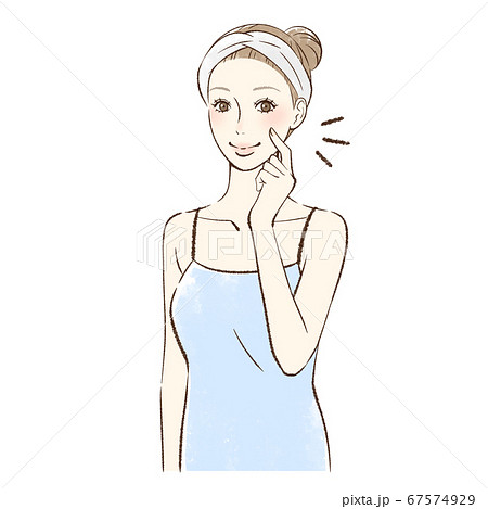 頬をつついて笑顔の女性 67574929