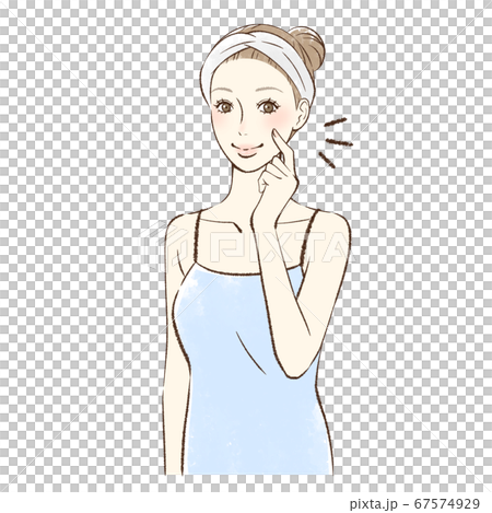 頬をつついて笑顔の女性 67574929