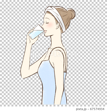 コップに入った水を飲む女性の横顔のイラスト素材