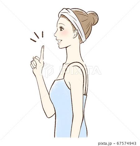 笑顔で指をさす女性の横顔 67574943