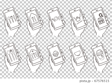 Hand-drawn illustration of rice delivery on smartphone Hand-drawn illustration of rice delivery on smartphone 67576515