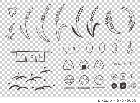 稲やごはん 米の手描きイラスト モノクロ のイラスト素材