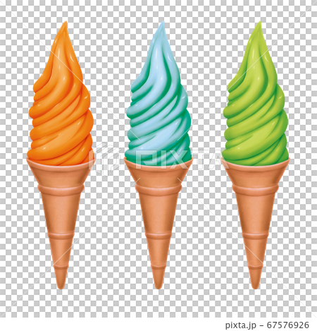 Soft serve ice cream ice set, corn cup 3 (orange, mint, matcha) Beautiful even when printed 67576926