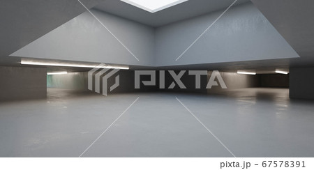 Abstract modern futuristic architecture and concrete urban basement hall background with day light and artificial lighting, 3d render illustration Abstract modern futuristic architecture and concrete urban basement hall background with day light and artificial lighting, 3d render illustration 67578391