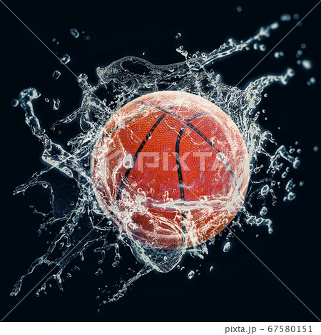 しぶきを上げるバスケットボールのボールのイラスト素材
