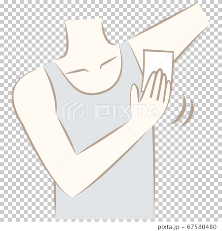 汗拭きシートやウェットティッシュで脇の下を拭く男性 ボディケア 汗拭きシートやウェットティッシュで脇の下を拭く男性 ボディケア 67580480