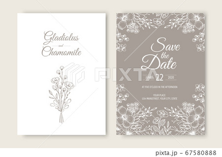 Wedding invitation card template design. Template, Frame with Flowers, Branches, Plants. Wedding invitation card template design. Template, Frame with Flowers, Branches, Plants. 67580888