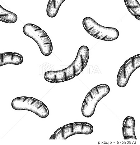 Seamless Pattern With Black And White Sausagesのイラスト素材