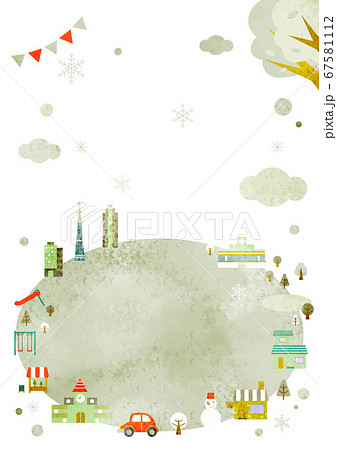 冬の都市風景 フレーム風背景イラスト 縦長のイラスト素材