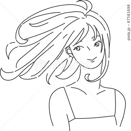 女性の髪の毛が風になびいているシンプルなイラストのイラスト素材