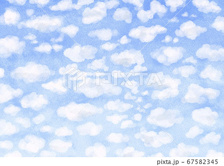 高積雲 羊雲 青空 水彩風イラストのイラスト素材