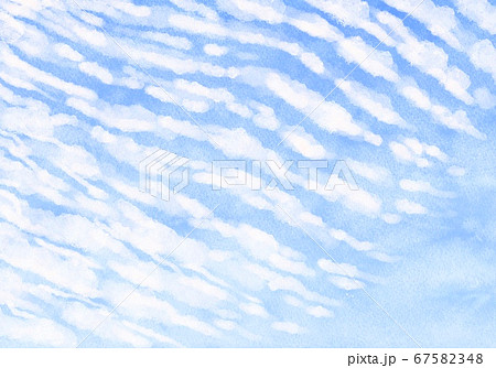 空 うろこ雲 青空 水彩風イラストのイラスト素材
