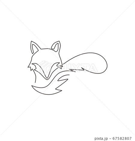 Single Continuous Line Drawing Of Cute Fox のイラスト素材