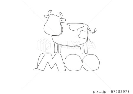 Single Continuous Line Drawing Of Cute And のイラスト素材