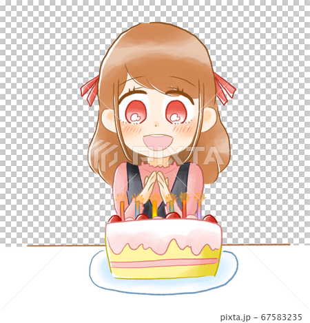 Birthday cake and happy woman Birthday cake and happy woman 67583235
