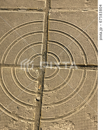 Cracked path tile. Damaged sidewalk floor Cracked path tile. Damaged sidewalk floor 67583804