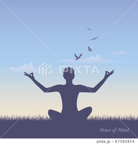 meditating person on summer meadow at sunshine meditating person on summer meadow at sunshine 67583854