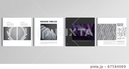 Realistic vector layouts of cover mockup design templates for square brochure, cover design, flyer, book design, magazine, poster. Feathers, birds plumage in abstract style. Graphic pattern. 67584069