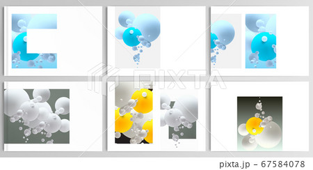 Vector layouts of presentation design templates for brochure, cover design, flyer, book design, magazine, poster. Abstract composition with 3d balls or spheres. 67584078