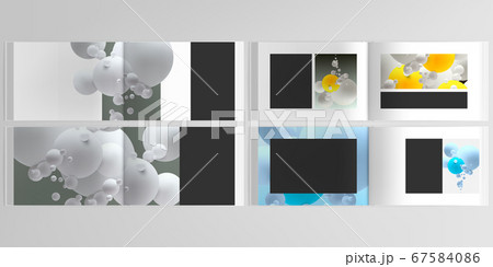 Vector layouts of horizontal presentation design templates for landscape design brochure, cover design, flyer, book design, magazine. Abstract composition with 3d balls or spheres. 67584086