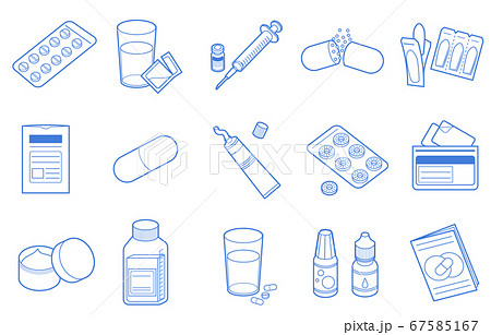 飲み薬や注射器などの医薬品アイコンセットのイラスト素材