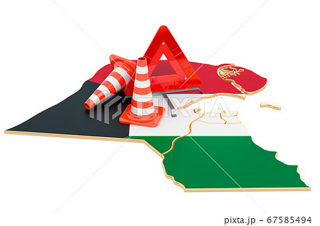 Kuwait map with traffic cones 67585494
