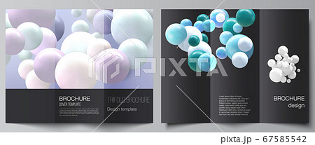 Vector layouts of covers design templates for trifold brochure, flyer layout, magazine, book design, brochure cover, advertising. Realistic background with multicolored 3d spheres, bubbles, balls. Vector layouts of covers design templates for trifold brochure, flyer layout, magazine, book design, brochure cover, advertising. Realistic background with multicolored 3d spheres, bubbles, balls. 67585542